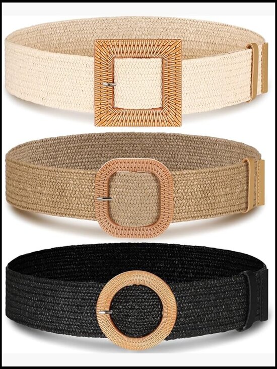 3 Pack Straw Woven Elastic Waist Belt Bohemian Dress Braided Belt main image 7